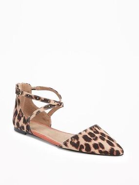 NEW! Old Navy Sueded Strappy D'Orsay Flats Leopard Size 10